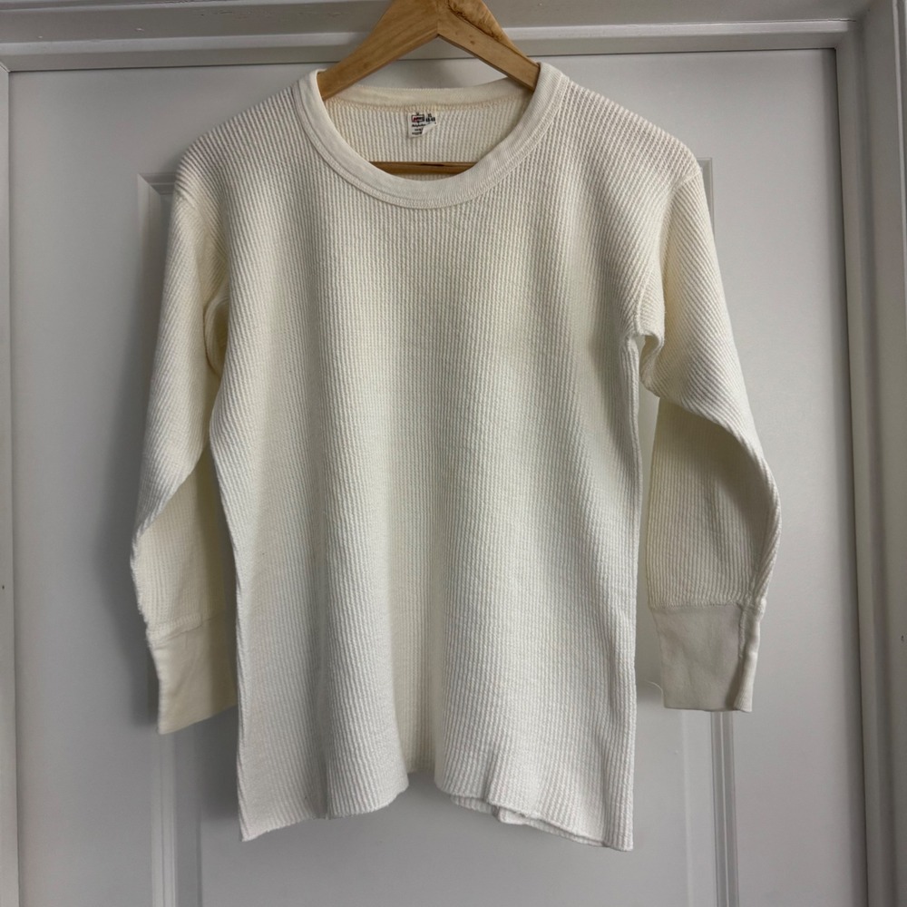 Vintage 60s 70s Kmart Waffle Knit Thermal Shirt Base Layer Cream XL*